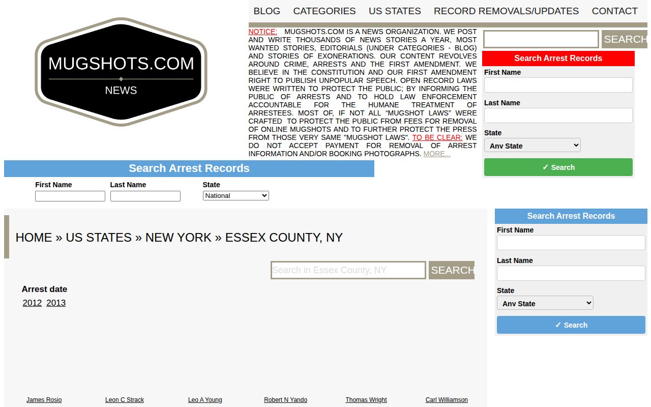 Essex County historical third-party mugshot archive source