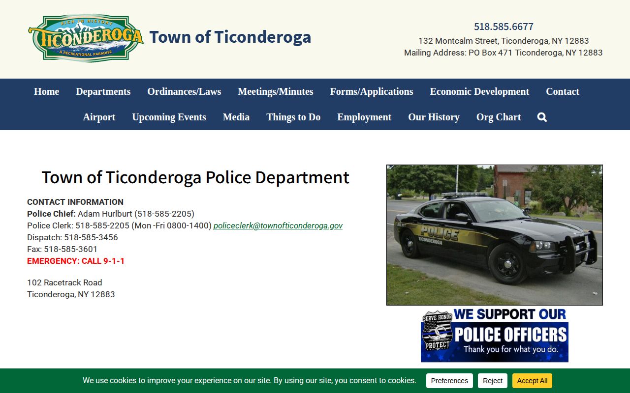 Essex County Ticonderoga arrest records source at the police department